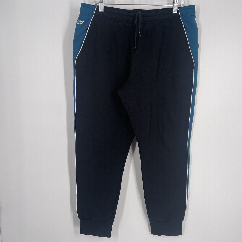 LACOSTE SPORT Men's‎ Black Contrast Side Piping Panel Fleece Jogger Pant
